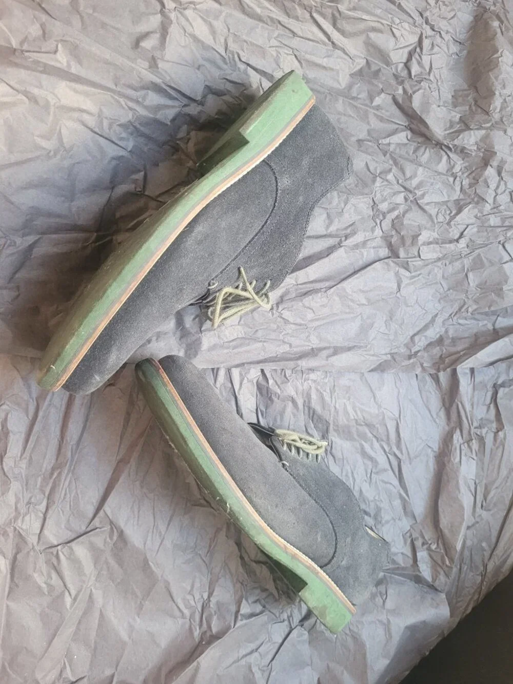 EUC Aldo Marg Lace Up Mens Shoes Navy Suede Light Green Soles Laces Size US 9.5